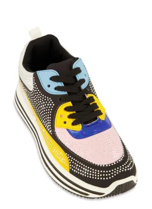 Rhinestone Color Block Platform Sneakers