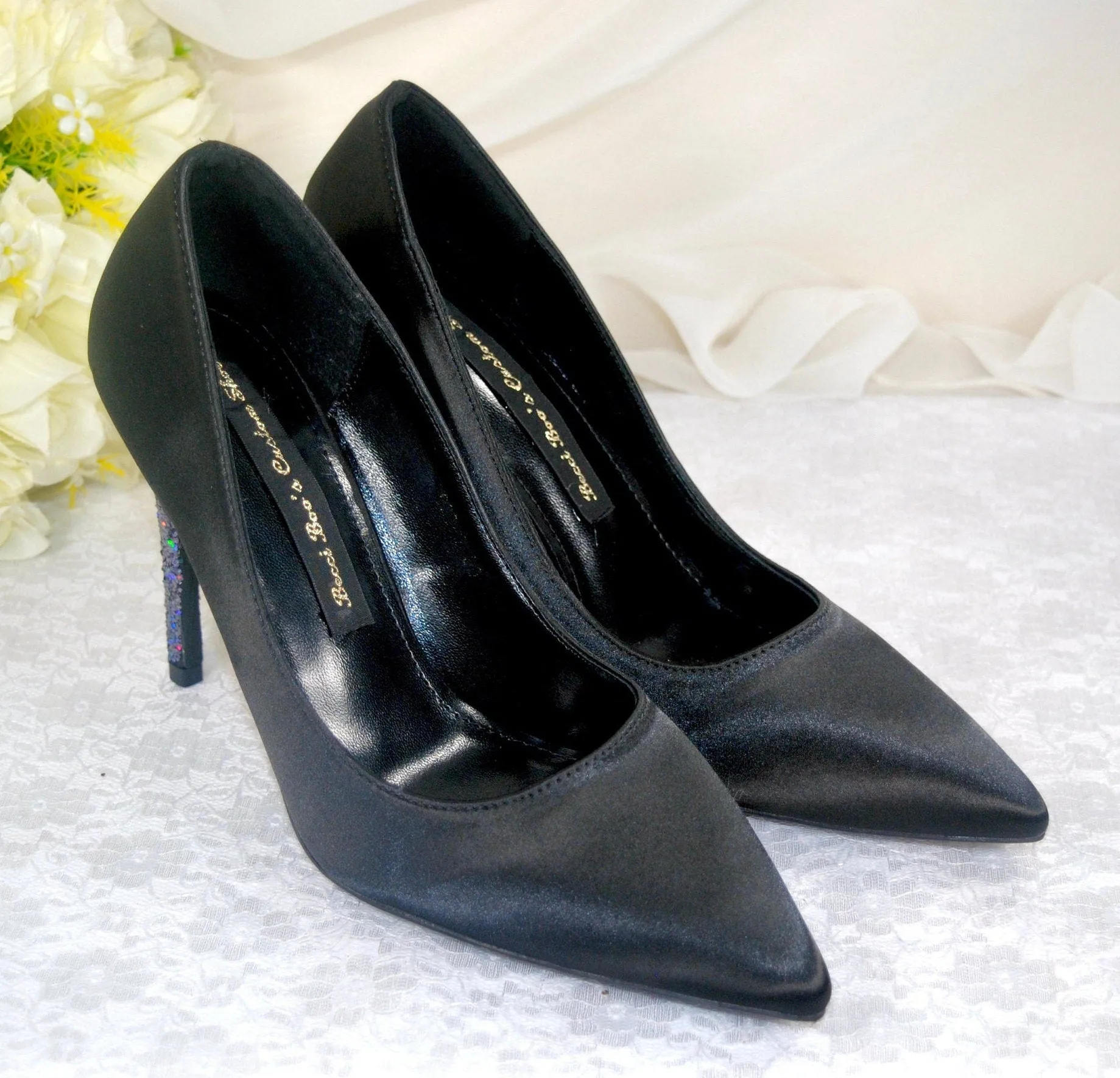 Satin Court Shoes with Glitter Heels