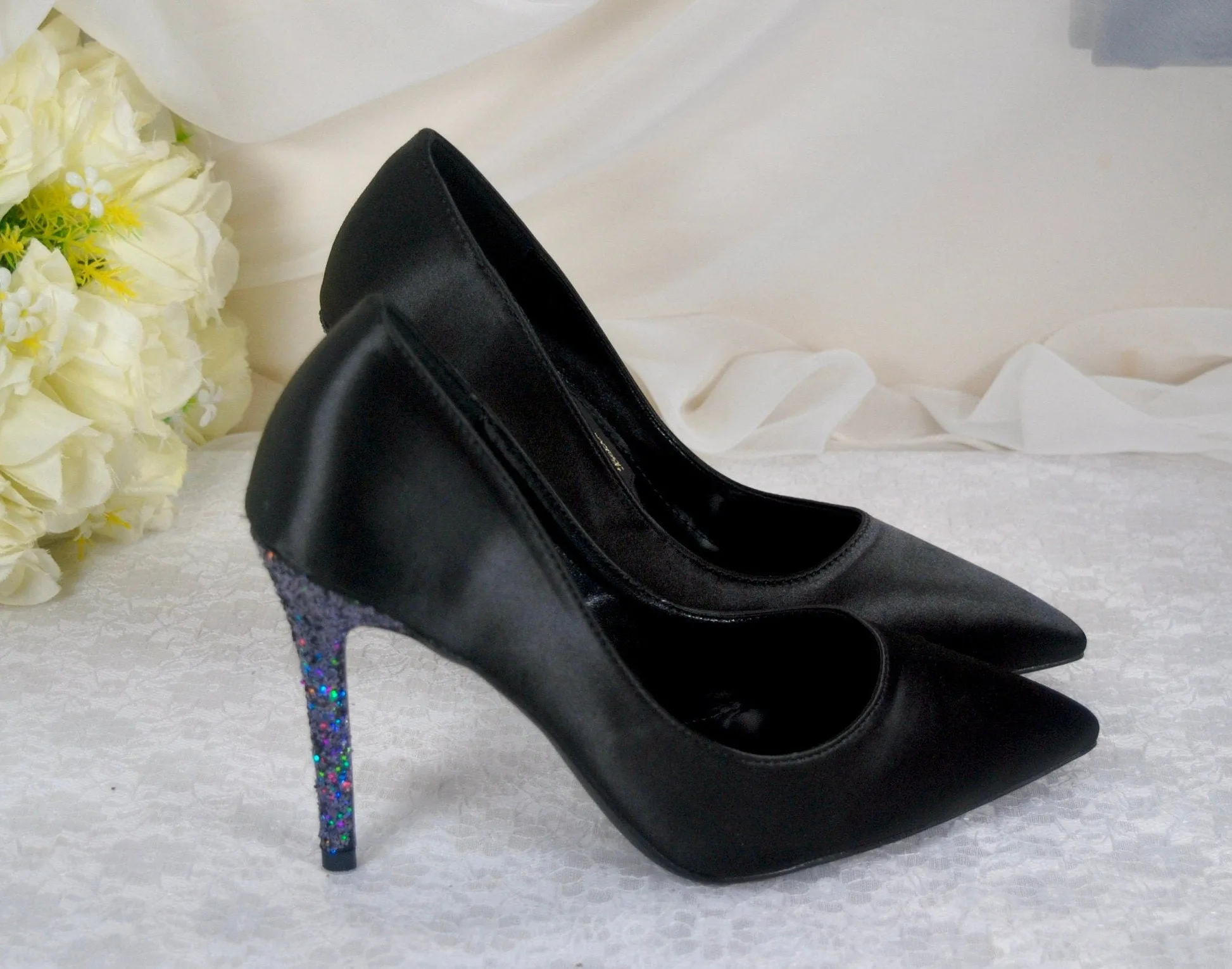 Satin Court Shoes with Glitter Heels