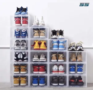 Storage Box & Shoe Box - Transparent shoe box dustproof storage box can be superimposed combination shoe cabinet Clamshell shoe organizer
