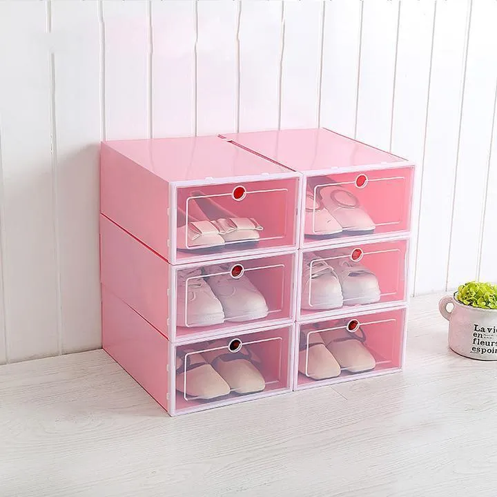 Storage Box & Shoe Box - Transparent shoe box dustproof storage box can be superimposed combination shoe cabinet Clamshell shoe organizer
