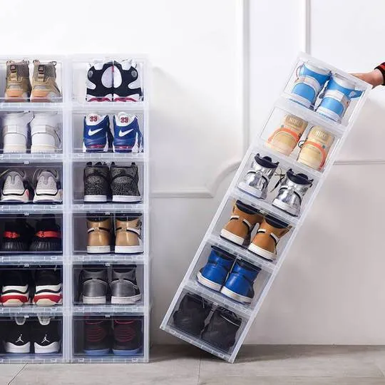 Storage Box & Shoe Box - Transparent shoe box dustproof storage box can be superimposed combination shoe cabinet Clamshell shoe organizer