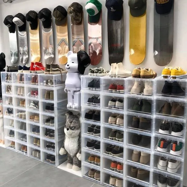 Storage Box & Shoe Box - Transparent shoe box dustproof storage box can be superimposed combination shoe cabinet Clamshell shoe organizer