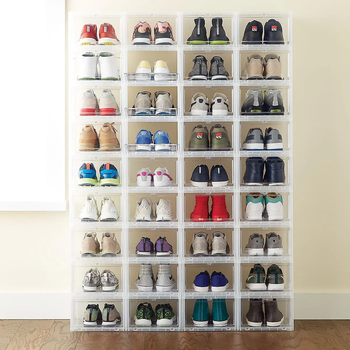 Storage Box & Shoe Box - Transparent shoe box dustproof storage box can be superimposed combination shoe cabinet Clamshell shoe organizer