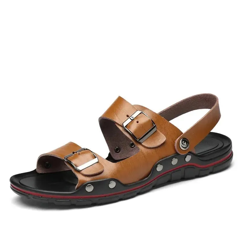 Summer Men Sandals Genuine Leather Men Casual Shoes Classic Lightweight Roman Sandal Outdoor Fashion Men Slippers