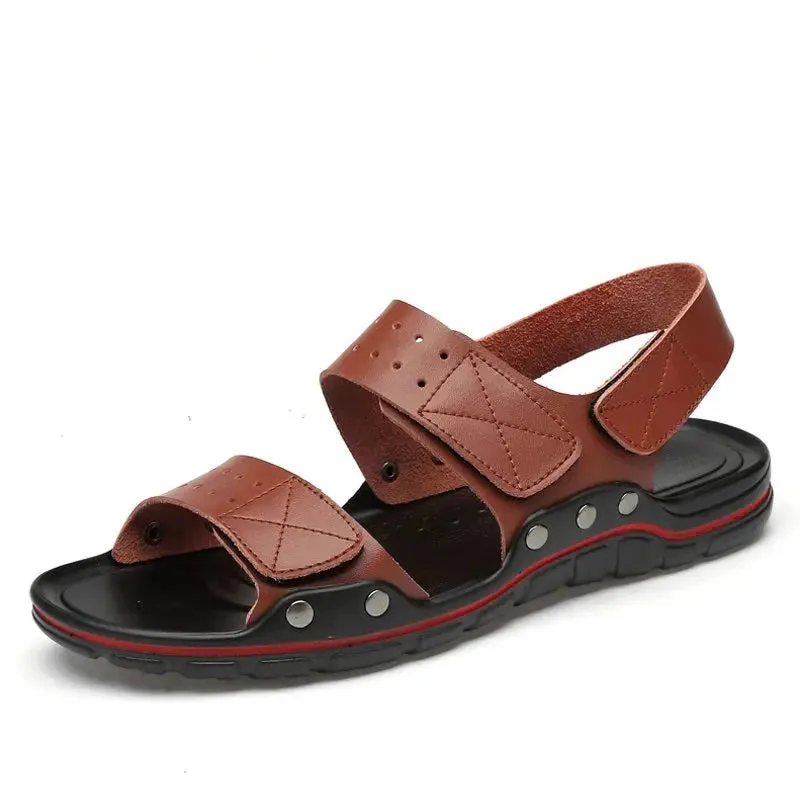 Summer Men Sandals Genuine Leather Men Casual Shoes Classic Lightweight Roman Sandal Outdoor Fashion Men Slippers
