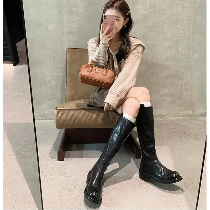 TAVIMART  -  Women Platform Boots New Autumn Winter Women Boots Lace Up Knee High Boots Comfortable Girls Long Boots Zapatillas De Mujer