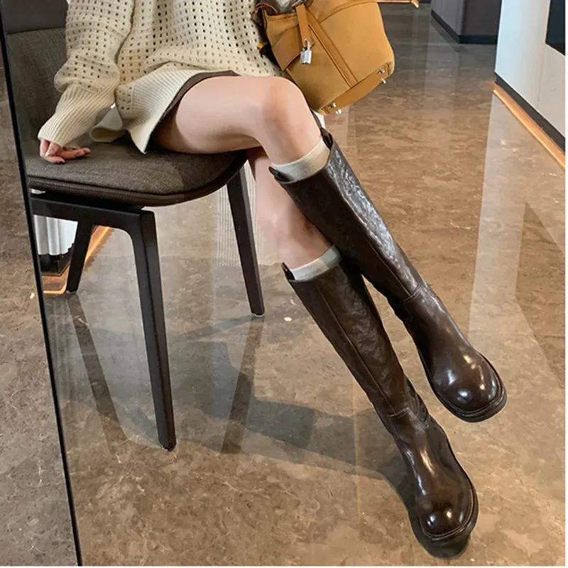 TAVIMART  -  Women Platform Boots New Autumn Winter Women Boots Lace Up Knee High Boots Comfortable Girls Long Boots Zapatillas De Mujer