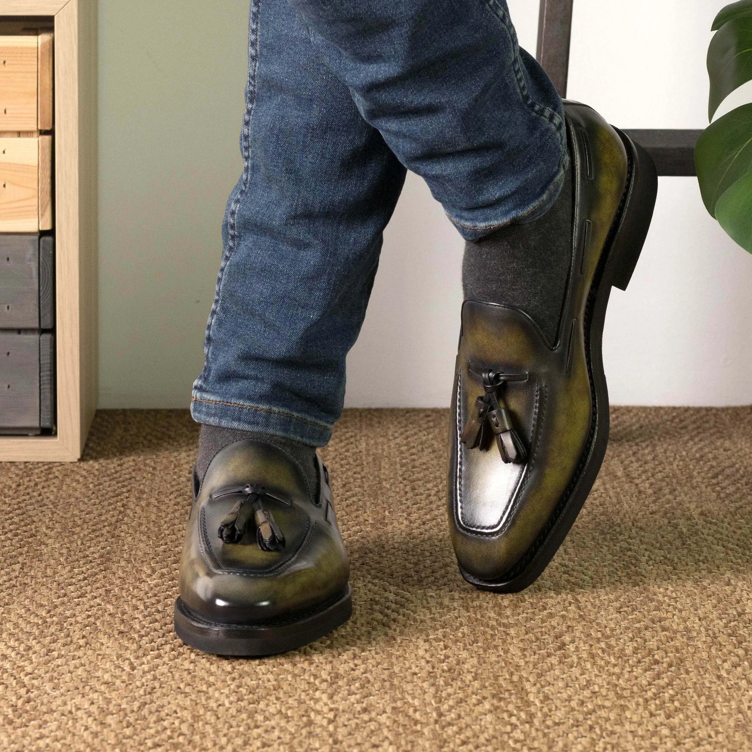 The Verdan – Green Patina Tassel Loafers.