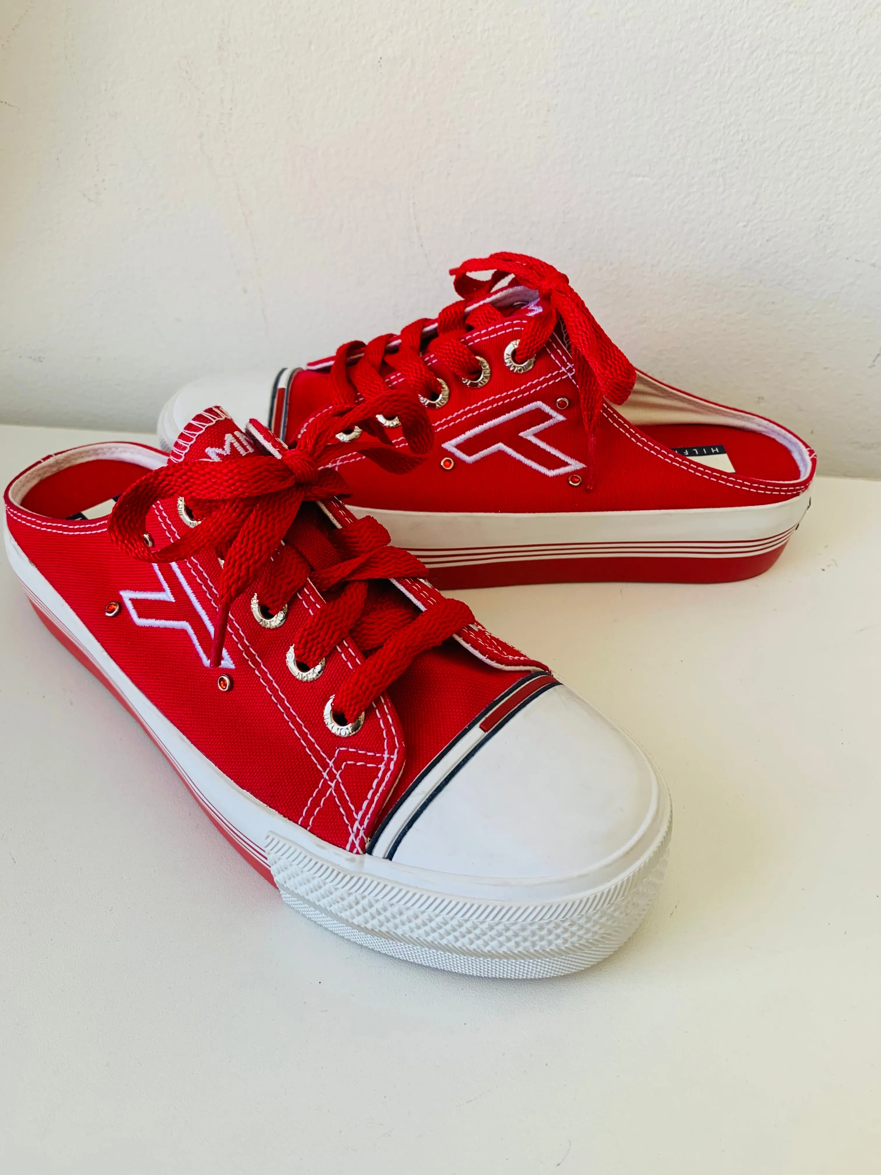 Tommy Hilfiger Retro Y2K Red Sneaker Platform Mules Size 8