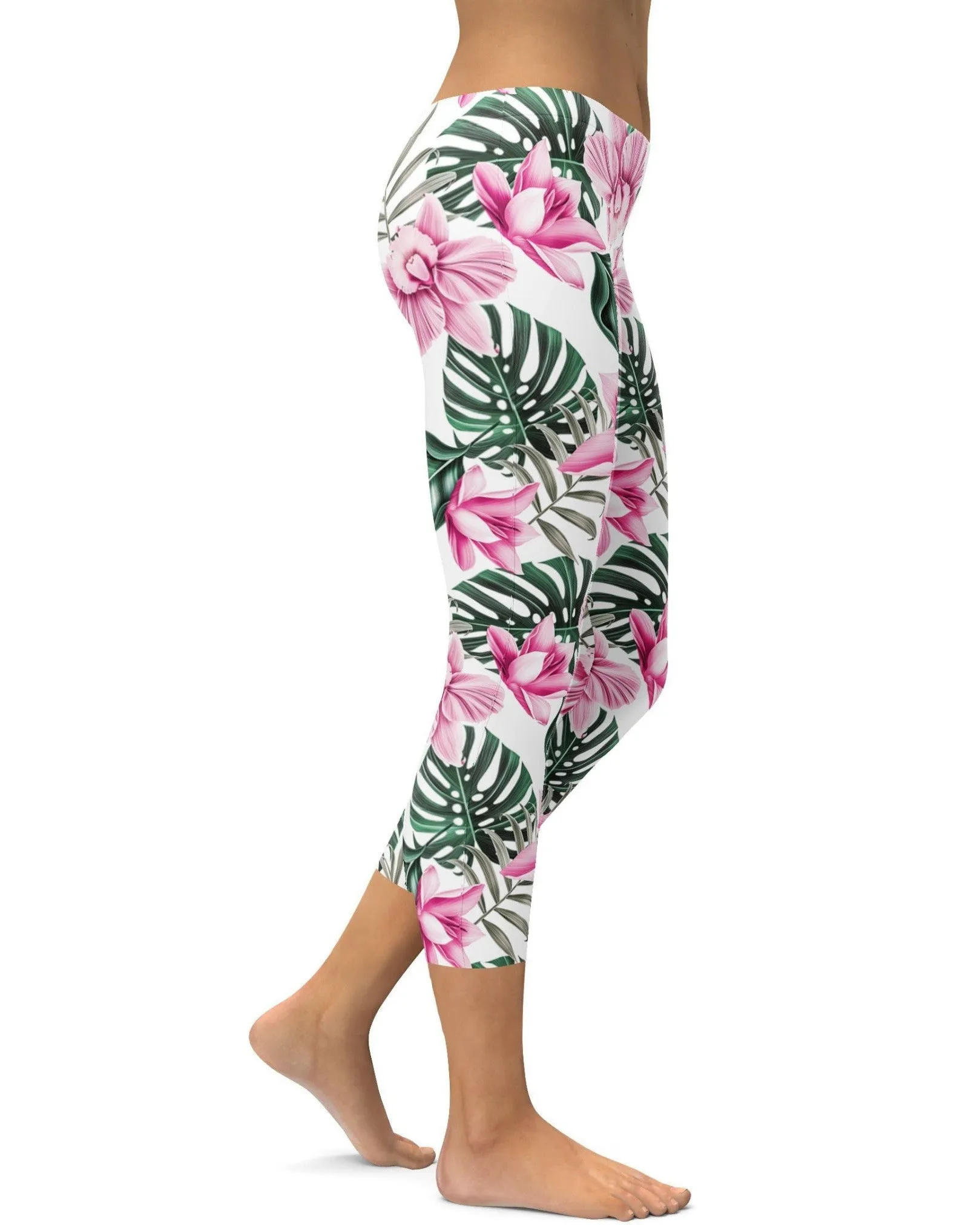 Tropical Floral White Capris