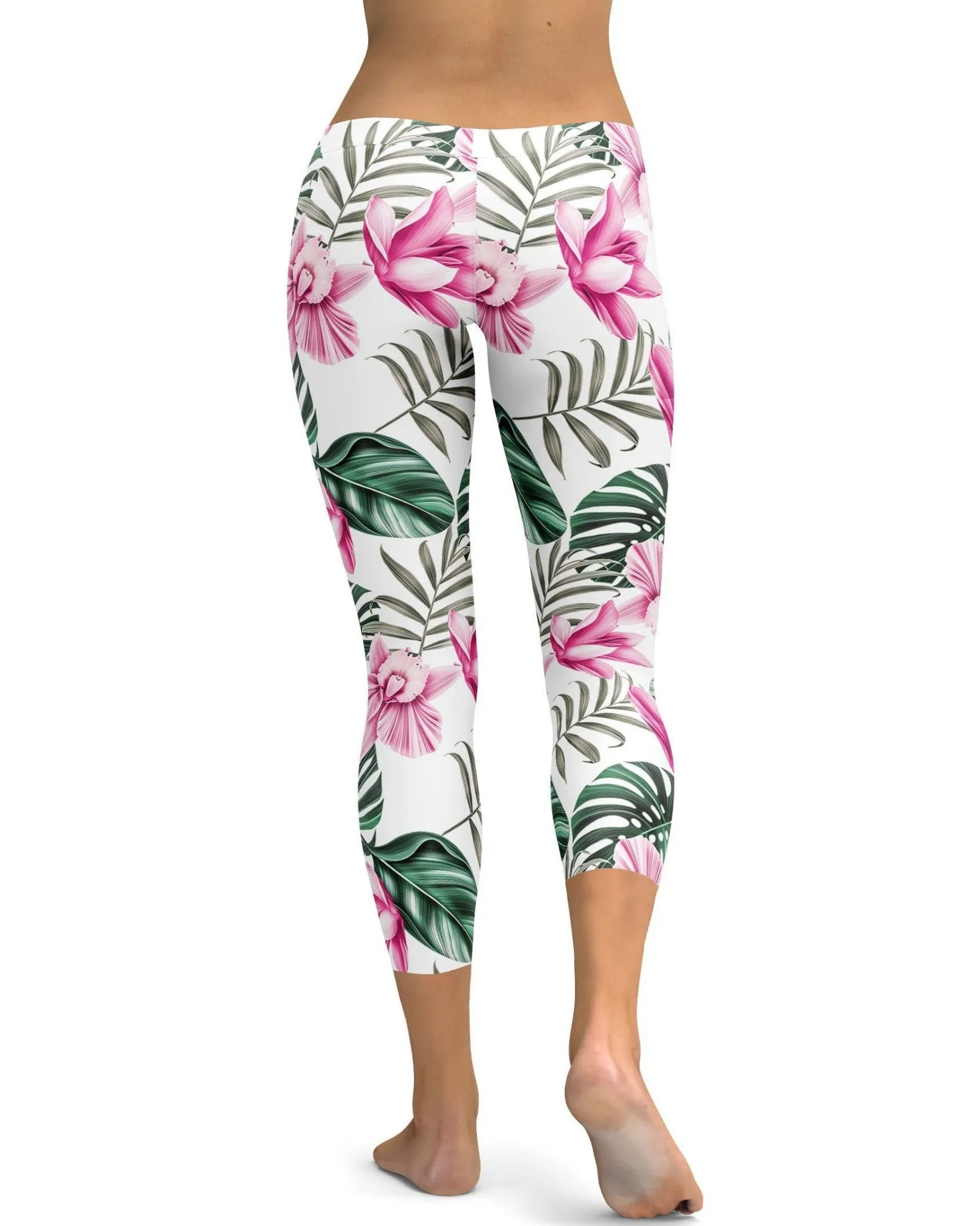 Tropical Floral White Capris