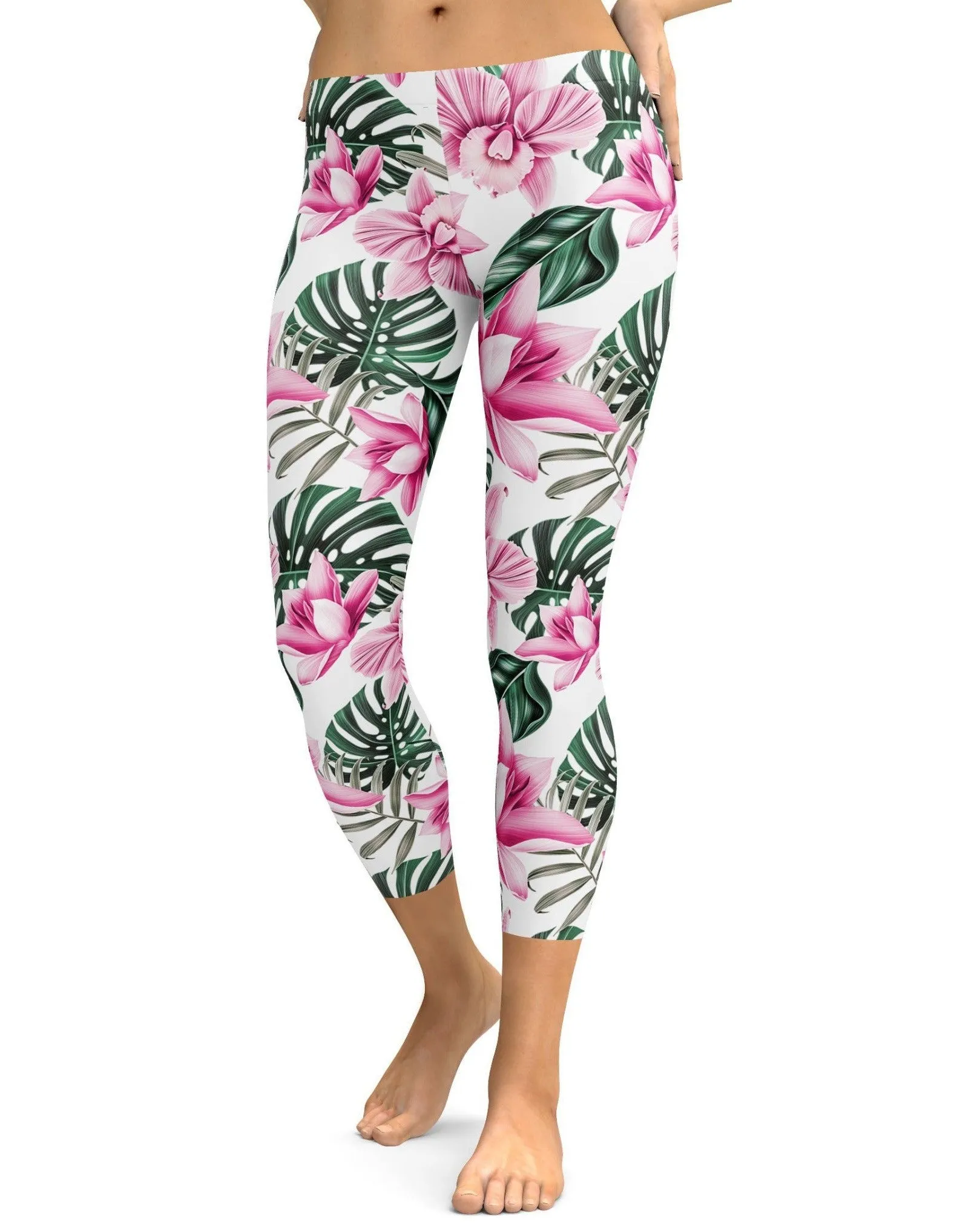 Tropical Floral White Capris