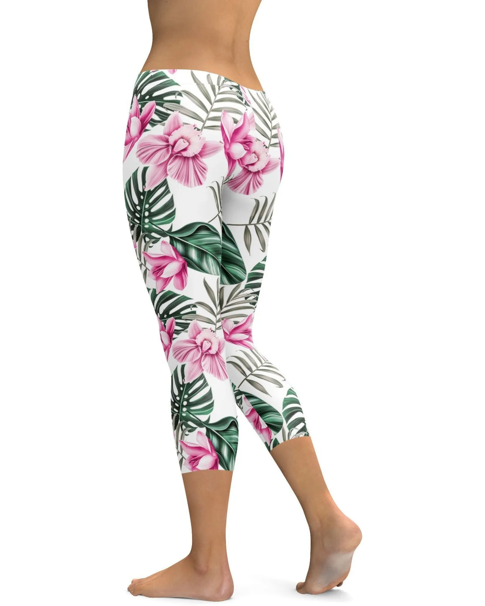 Tropical Floral White Capris