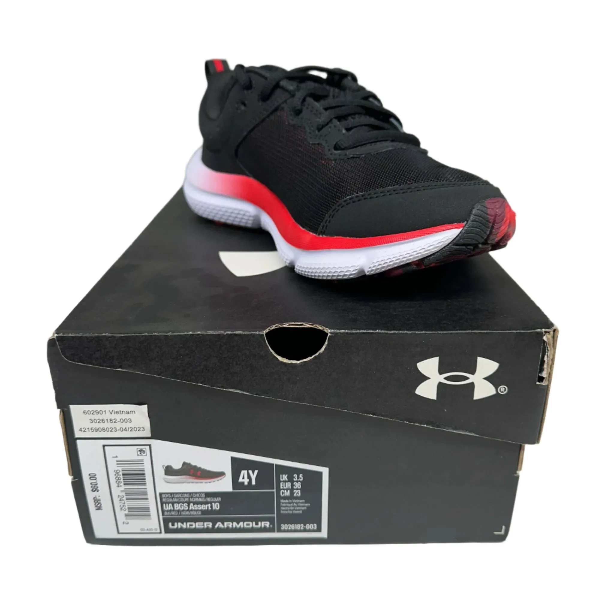 Under Armour UA Assert 10 Jet Gray/White Size 4 Boys' New