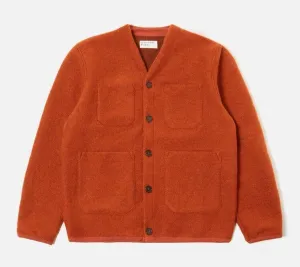 Universal Works - Cardigan In Orange Wool Fleece