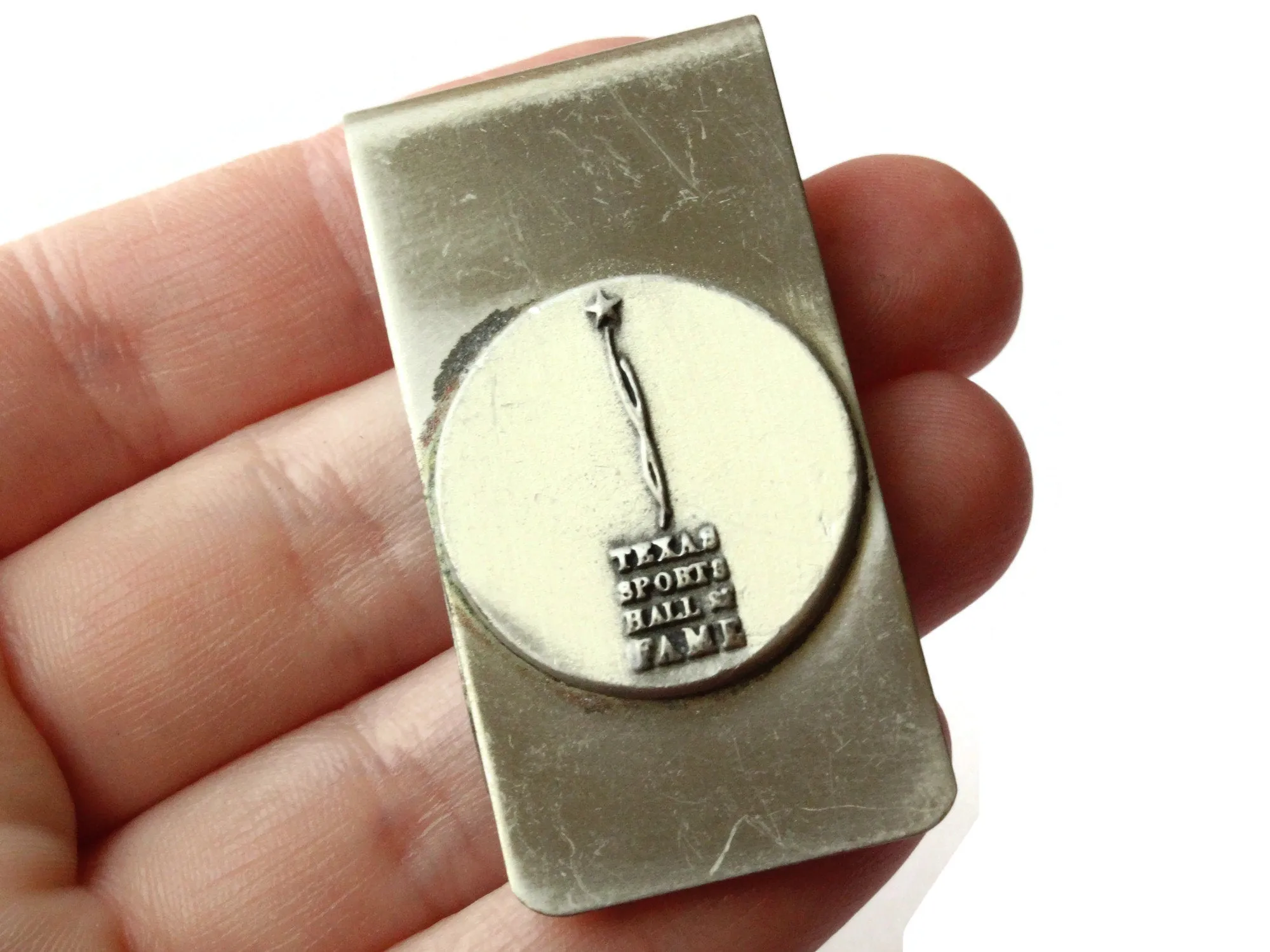 Vintage Silver Money Clip with Texas Sports Hall of Fame Logo