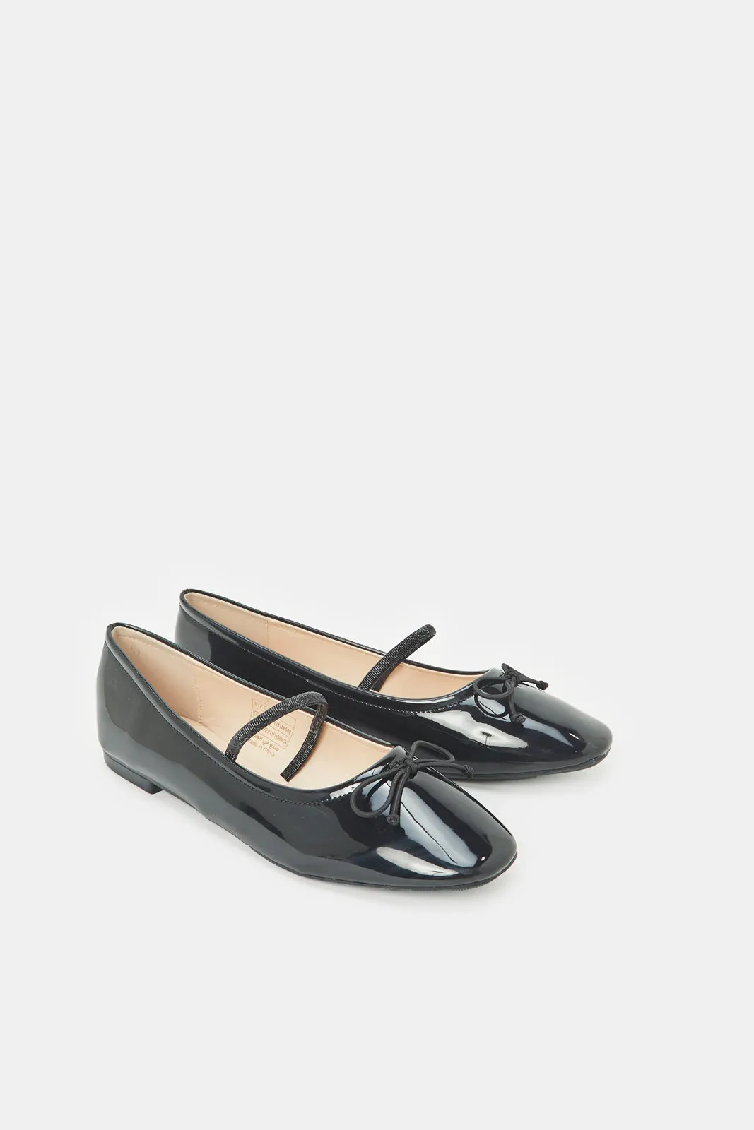 Women Black Plain Patent Ballerina