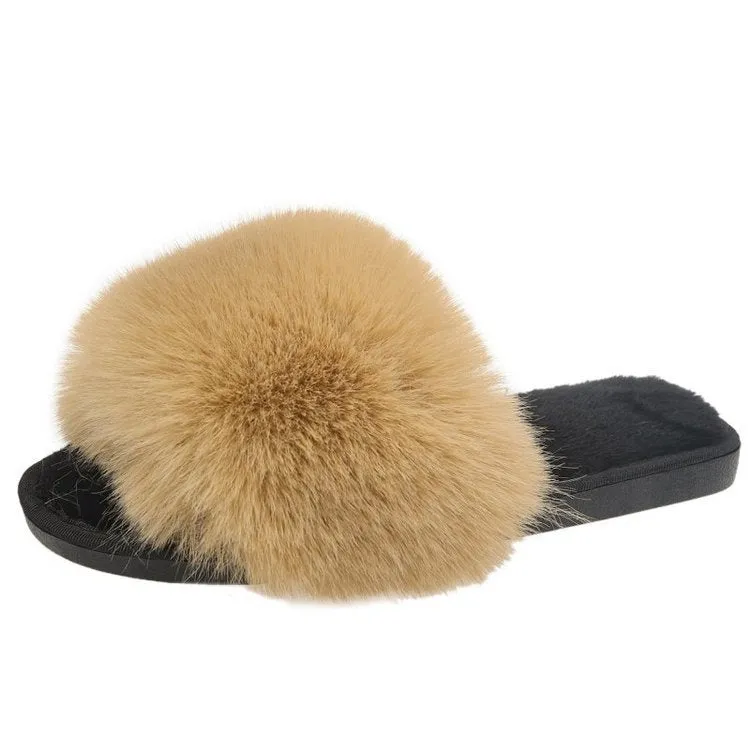 Women Fluffy Plush Lightweight House Slippers Open Toe Outdoor Slippers