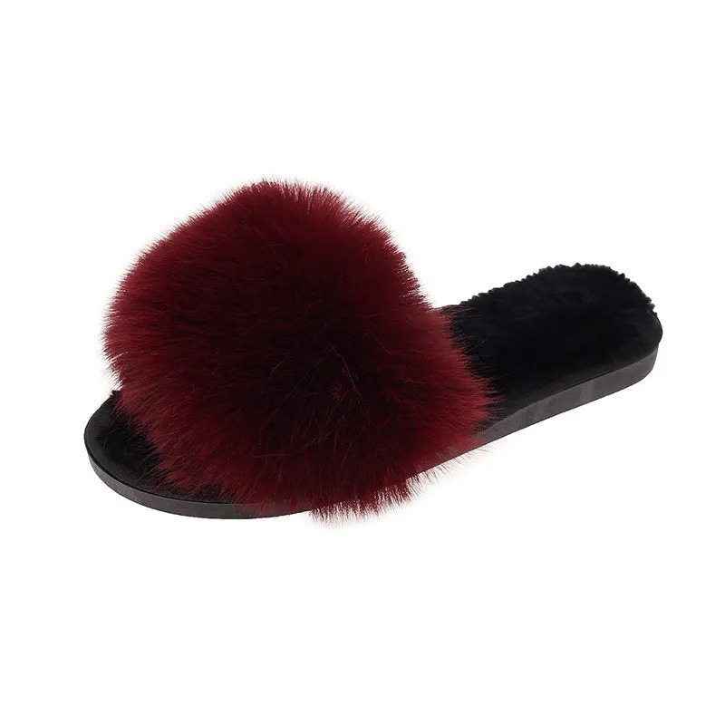Women Fluffy Plush Lightweight House Slippers Open Toe Outdoor Slippers