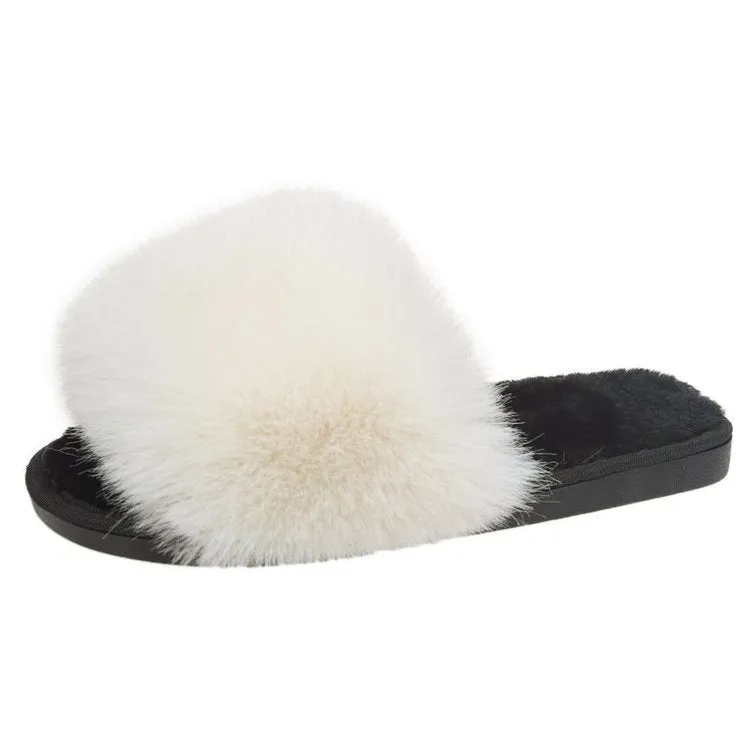 Women Fluffy Plush Lightweight House Slippers Open Toe Outdoor Slippers