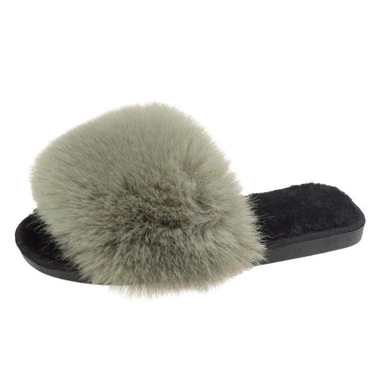 Women Fluffy Plush Lightweight House Slippers Open Toe Outdoor Slippers