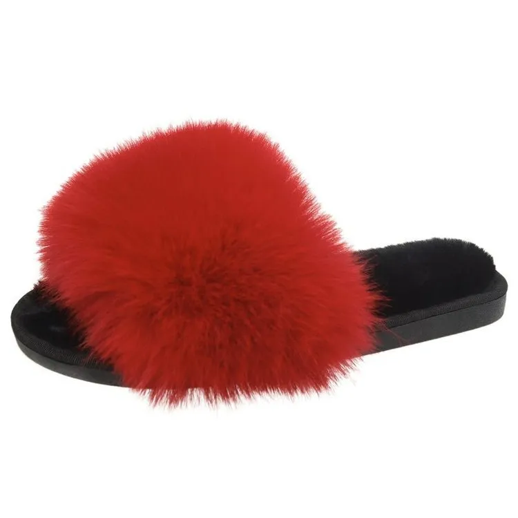 Women Fluffy Plush Lightweight House Slippers Open Toe Outdoor Slippers