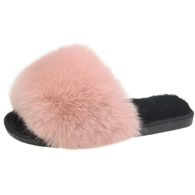 Women Fluffy Plush Lightweight House Slippers Open Toe Outdoor Slippers