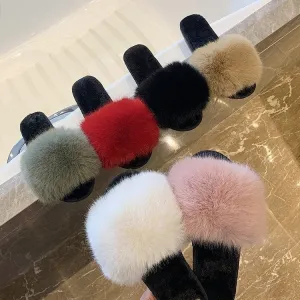 Women Fluffy Plush Lightweight House Slippers Open Toe Outdoor Slippers