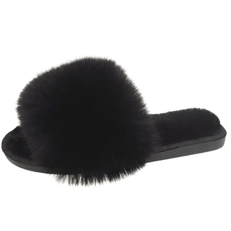 Women Fluffy Plush Lightweight House Slippers Open Toe Outdoor Slippers
