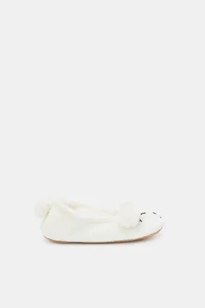 Women Ivory Pompom Ballerina Slippers