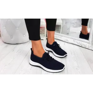 Women's Navy Low Mid Heel Textured Mesh Trainers